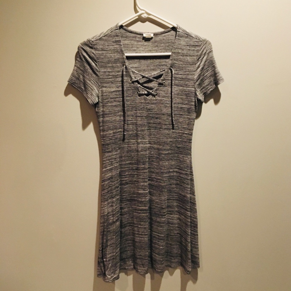 Casual Heather Gray Lace Up Skater Dress